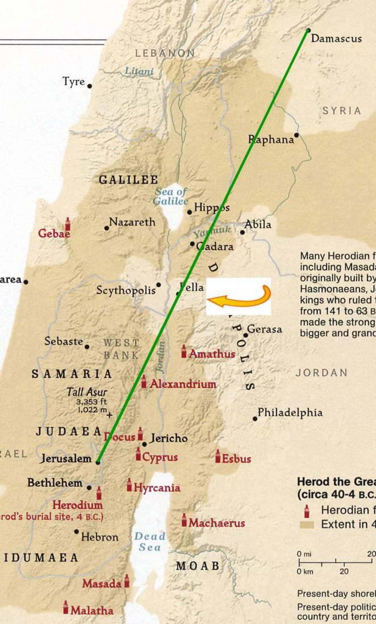 carte de Jérusalem à damas