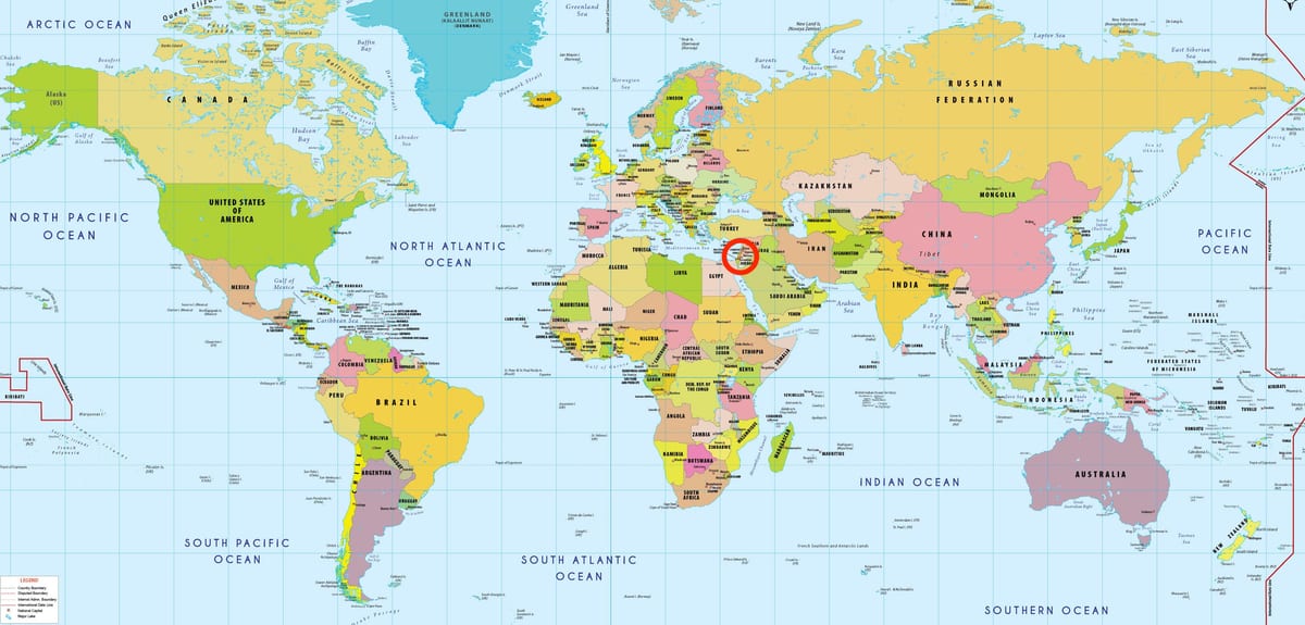 Jérusalem sur la carte du monde