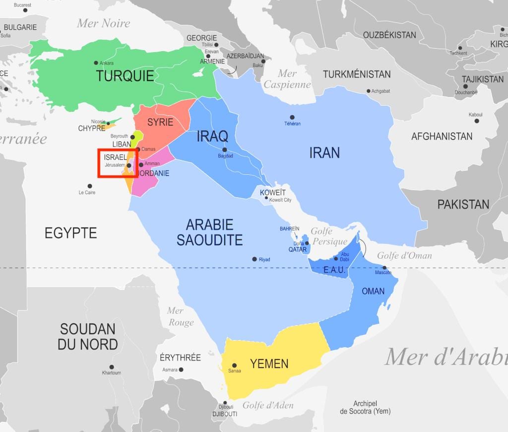 Jérusalem sur une carte du moyen-orient