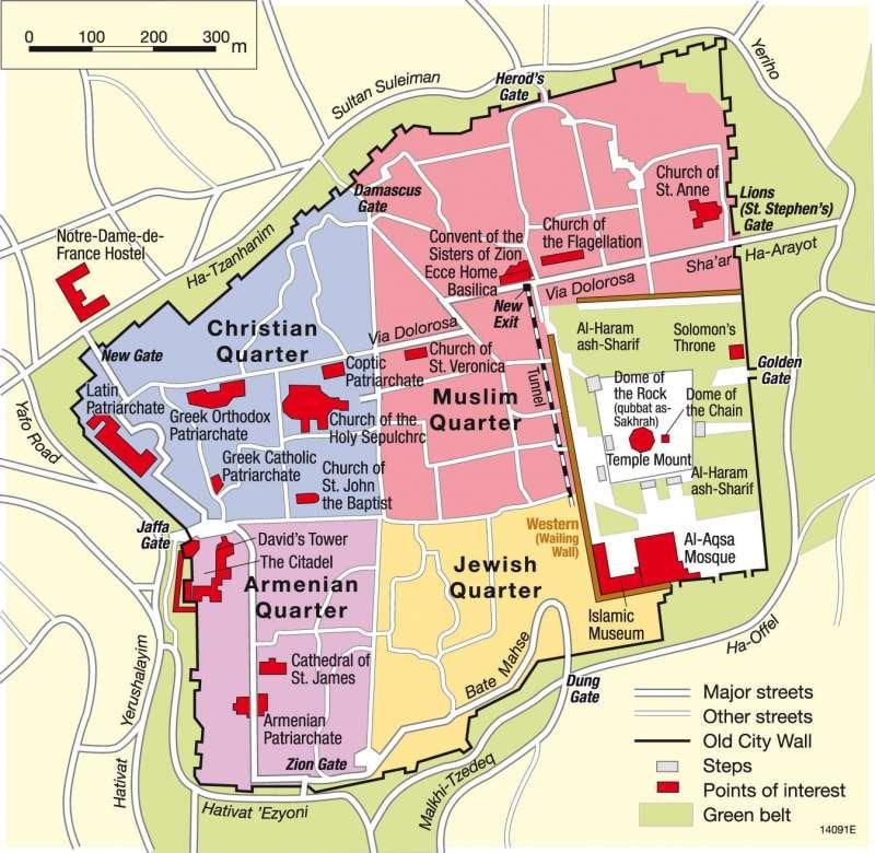 quatre quartiers de Jérusalem carte
