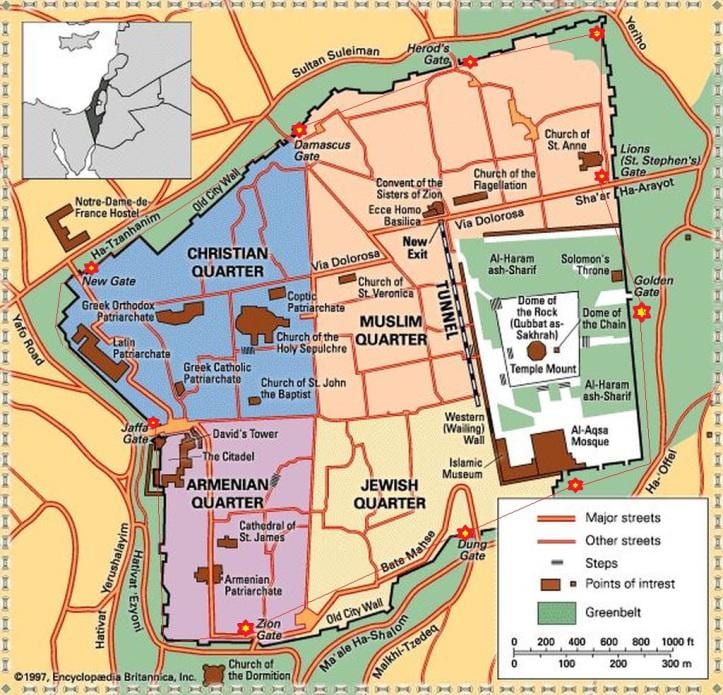 carte de Jérusalem visite à pied