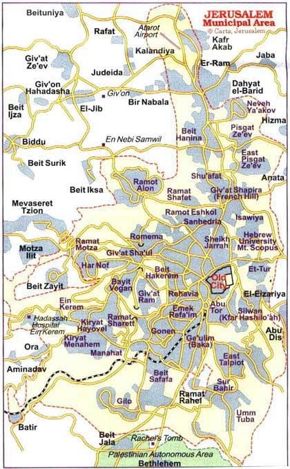 carte des quartiers de Jérusalem