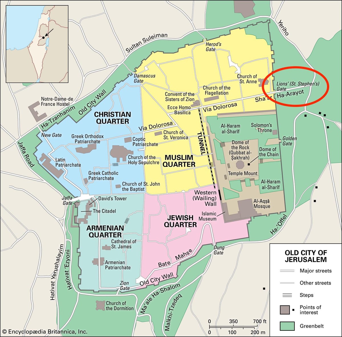 carte de lions gate Jérusalem